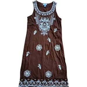 BOHO beaded brown and white Marrakesh Charter Club sundress size small NWT